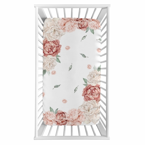 Peony Floral Garden Pink and Ivory Collection Photo Op Crib Sheet - alt image 1