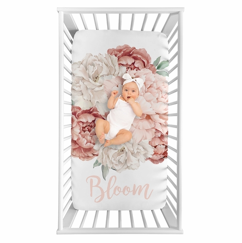 Peony Floral Garden Pink and Ivory Collection Photo Op Crib Sheet - Bloom