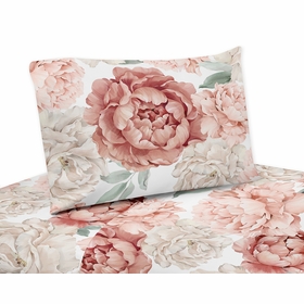 Peony Floral Garden Pink and Ivory Collection Queen Sheet Set