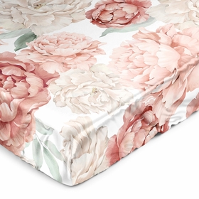 Peony Floral Garden Pink and Ivory Collection Satin Fitted Crib Sheet