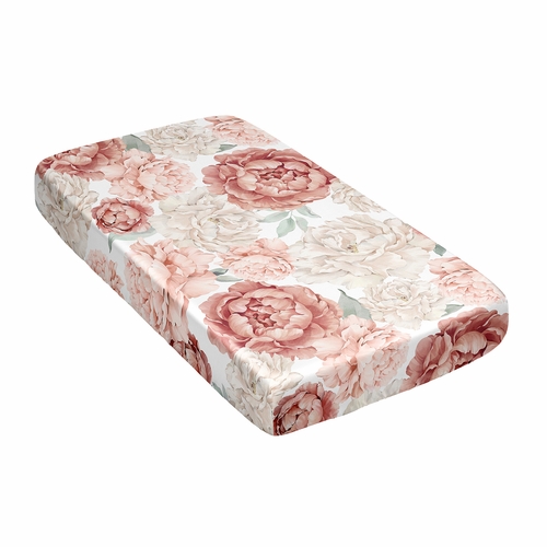 Peony Floral Garden Pink and Ivory Collection Satin Fitted Crib Sheet - alt image 2