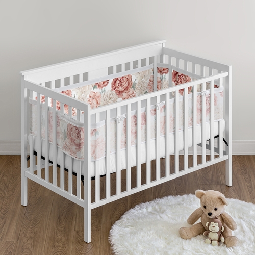 Peony Floral Garden Pink and Ivory Collection Sweet Jojo Designs + BreathableBaby Breathable Mesh Crib Liner - alt image 1
