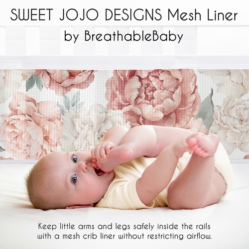 Peony Floral Garden Pink and Ivory Collection Sweet Jojo Designs + BreathableBaby Breathable Mesh Crib Liner - alt image 2