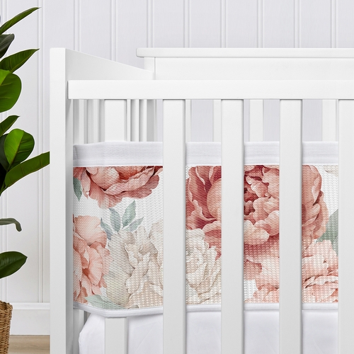 Peony Floral Garden Pink and Ivory Collection Sweet Jojo Designs + BreathableBaby Breathable Mesh Crib Liner - alt image 3