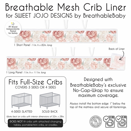Peony Floral Garden Pink and Ivory Collection Sweet Jojo Designs + BreathableBaby Breathable Mesh Crib Liner - alt image 5