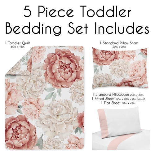 Peony Floral Garden Pink and Ivory Collection Toddler Bedding - alt image 2