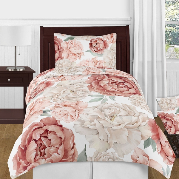Peony Floral Garden Pink and Ivory Collection Twin Bedding