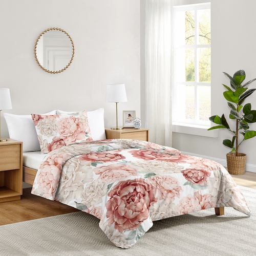 Peony Floral Garden Pink and Ivory Collection Twin Bedding - alt image 1