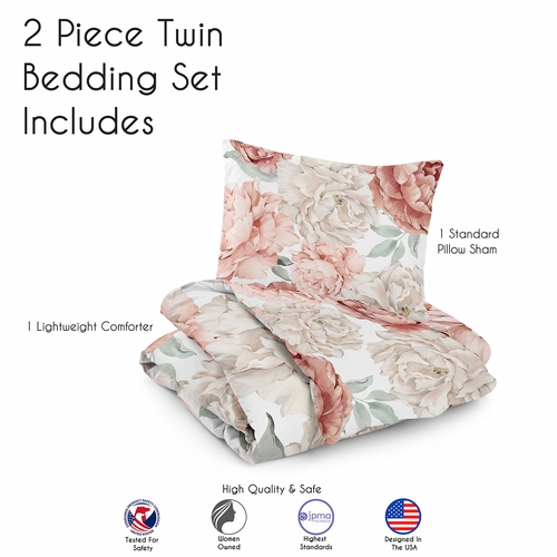 Peony Floral Garden Pink and Ivory Collection Twin Bedding - alt image 4