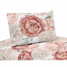 Peony Floral Garden Pink and Ivory Collection Twin Sheet Set