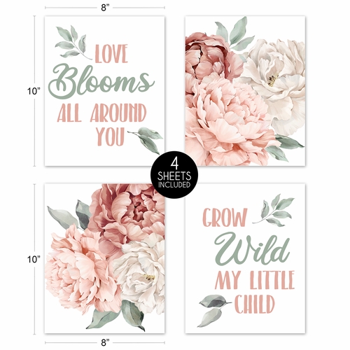 Peony Floral Garden Pink and Ivory Collection Wall Art Prints - Set of 4 - alt image 4
