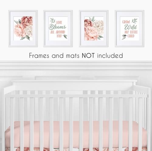 Peony Floral Garden Pink and Ivory Collection Wall Art Prints - Set of 4 - alt image 1