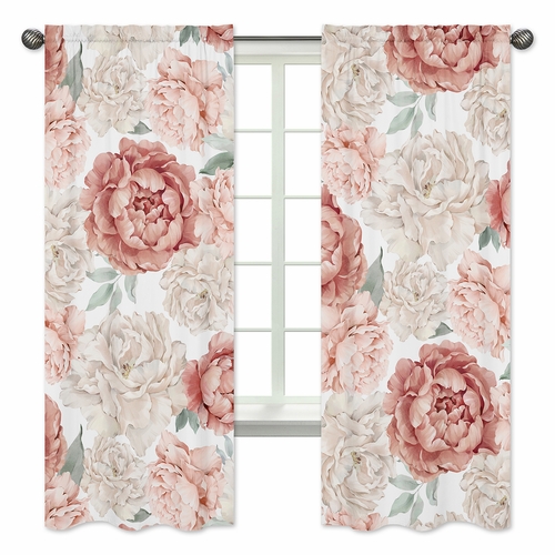 Peony Floral Garden Pink and Ivory Collection Window Panels - Set of 2