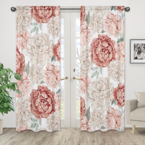 Peony Floral Garden Pink and Ivory Collection Window Panels - Set of 2 - alt image 1