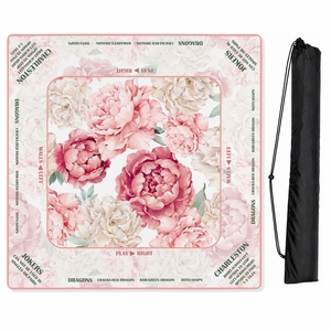 Peony Floral Garden Pink & Ivory Collection Mahjong Mat for Table with Rules - Shipped Rolled