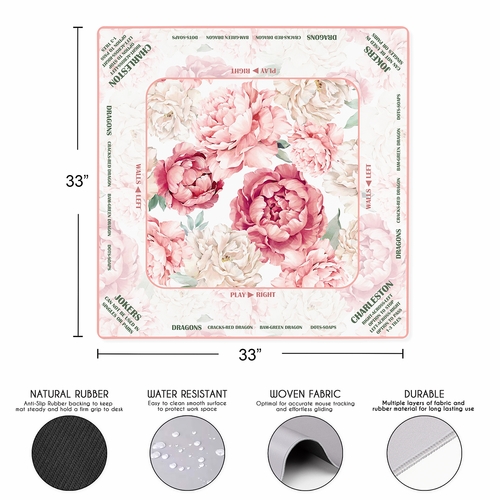 Peony Floral Garden Pink & Ivory Collection Mahjong Mat for Table with Rules - Shipped Rolled - alt image 2