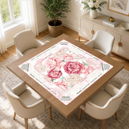 Peony Floral Garden Pink & Ivory Collection Mahjong Mat for Table with Rules - Shipped Rolled - alt image 3