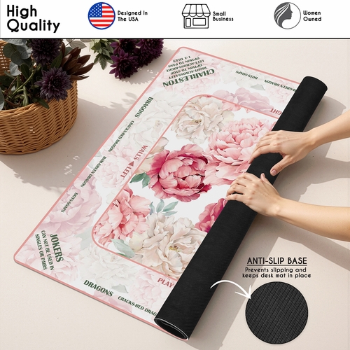 Peony Floral Garden Pink & Ivory Collection Mahjong Mat for Table with Rules - Shipped Rolled - alt image 4