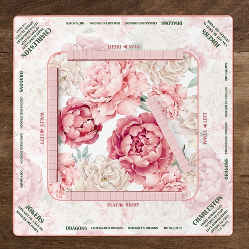 Peony Floral Garden Pink & Ivory Collection Mahjong Mat for Table with Rules - Shipped Rolled - alt image 5