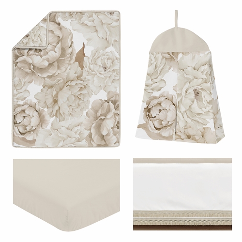 Peony Floral Garden Taupe and Ivory Collection 4 Piece Crib Bedding - alt image 1