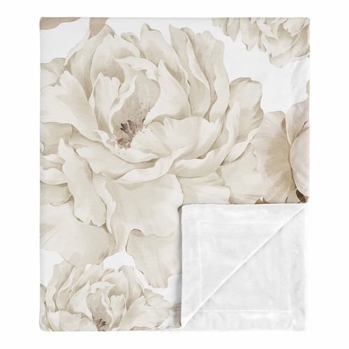 Peony Floral Garden Taupe and Ivory Collection Baby Blanket