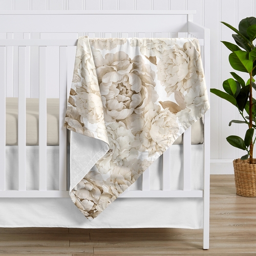 Peony Floral Garden Taupe and Ivory Collection Baby Blanket - alt image 1