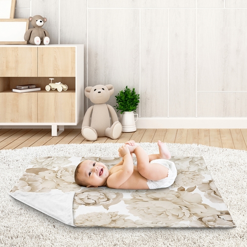 Peony Floral Garden Taupe and Ivory Collection Baby Blanket - alt image 2