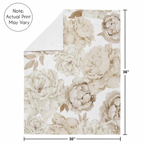 Peony Floral Garden Taupe and Ivory Collection Baby Blanket - alt image 3