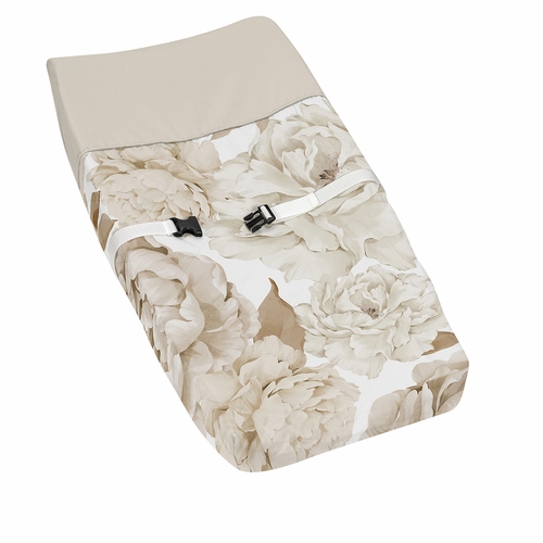 Peony Floral Garden Taupe and Ivory Collection Changing Pad Cover