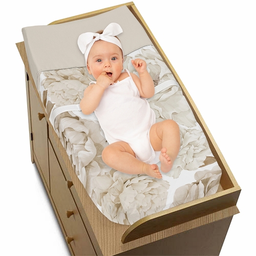 Peony Floral Garden Taupe and Ivory Collection Changing Pad Cover - alt image 2