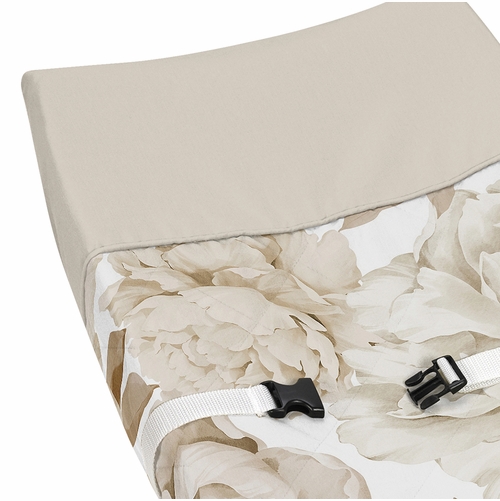 Peony Floral Garden Taupe and Ivory Collection Changing Pad Cover - alt image 3