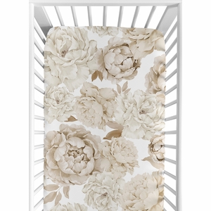 Peony Floral Garden Taupe and Ivory Collection Crib Sheet