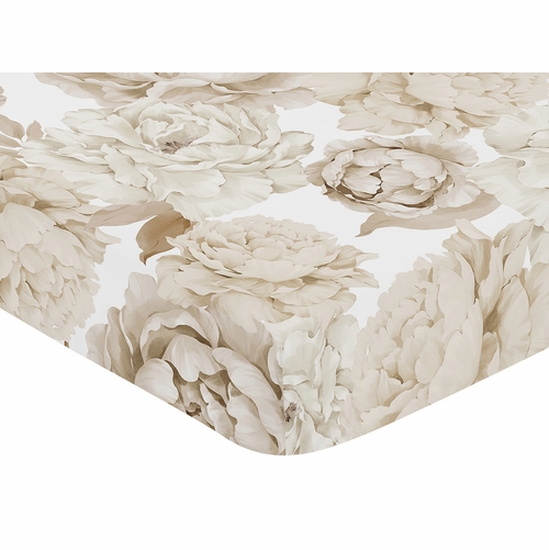 Peony Floral Garden Taupe and Ivory Collection Crib Sheet - alt image 2
