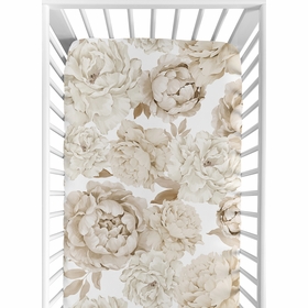 Peony Floral Garden Taupe and Ivory Collection Crib Sheet