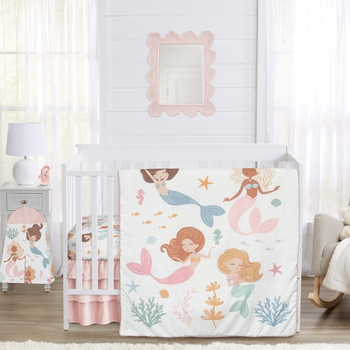 Pink and Blue Mermaids Collection 4 Piece Crib Bedding