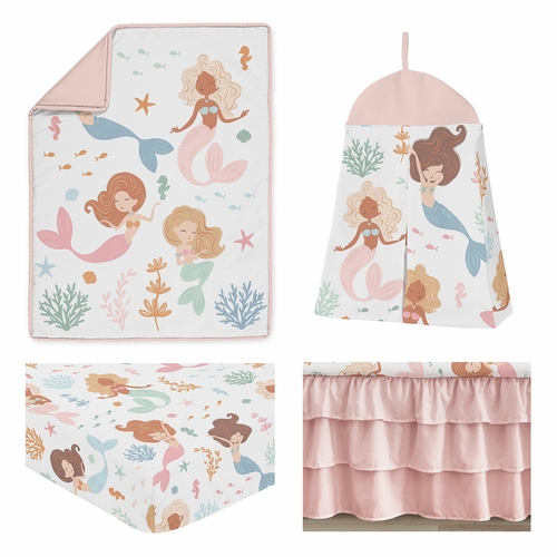 Pink and Blue Mermaids Collection 4 Piece Crib Bedding - alt image 1