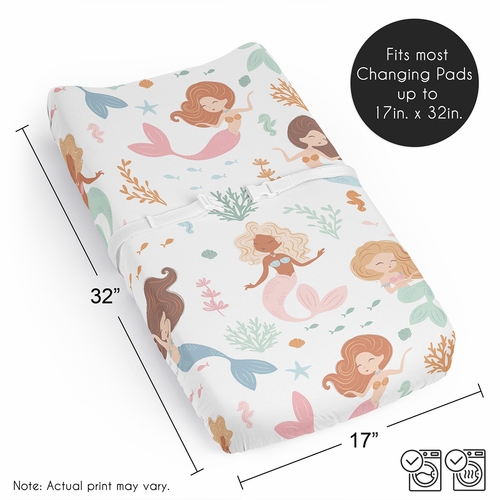 Pink and Blue Mermaids Collection Changing Pad Cover Sheet - alt image 5