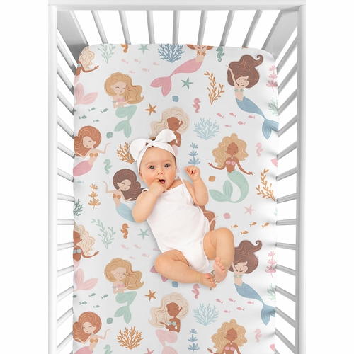 Pink and Blue Mermaids Collection Crib Sheet - alt image 3