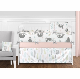Pink and Grey Sloth 9 Piece Crib Bedding Collection