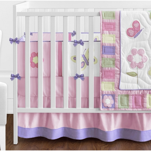 Pink and Purple Butterfly 9 Piece Crib Bedding Collection - alt image 2