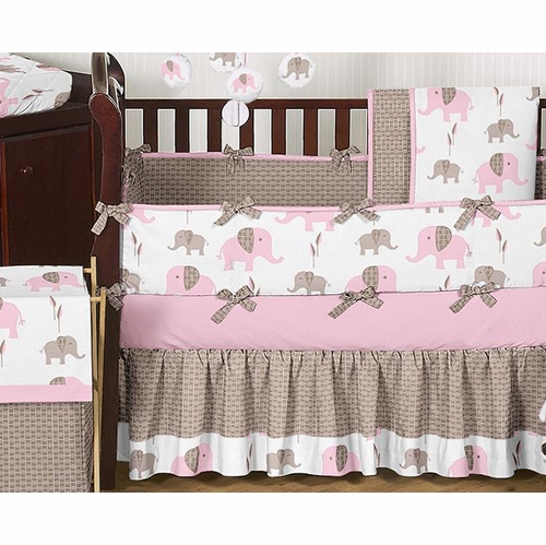 Pink Elephant 9 Piece Crib Bedding Collection - alt image 1