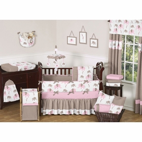 Pink Elephant 9 Piece Crib Bedding Collection