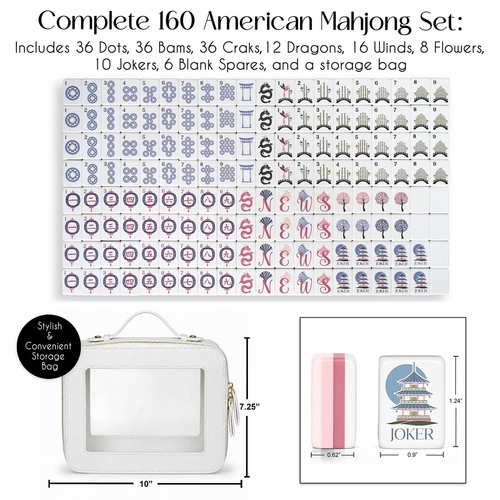 Pink Pagoda Collection American Mahjong Tile Set (160pc) 1.24in. Layered Acrylic with Travel Bag - alt image 1