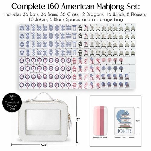 Pink Pagoda Collection American Mahjong Tile Set (160pc) 1.26in. Layered Acrylic with Travel Bag - alt image 1
