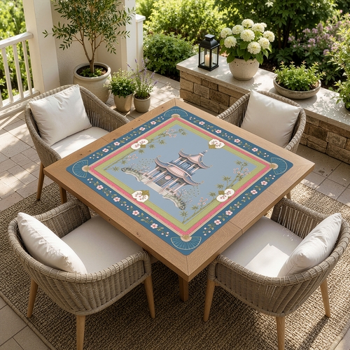 Pink Pagoda Collection Mahjong Mat for Table - Shipped Rolled - alt image 1