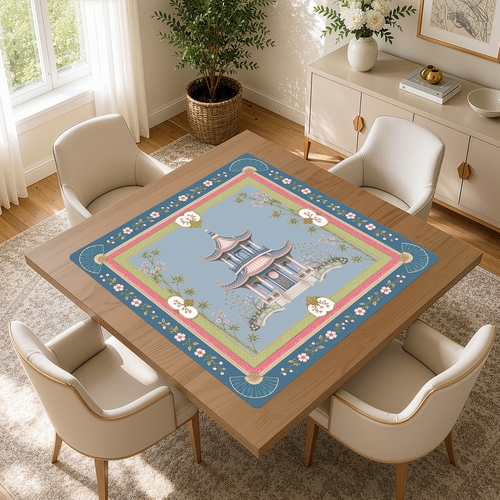 Pink Pagoda Collection Mahjong Mat for Table - Shipped Rolled - alt image 3