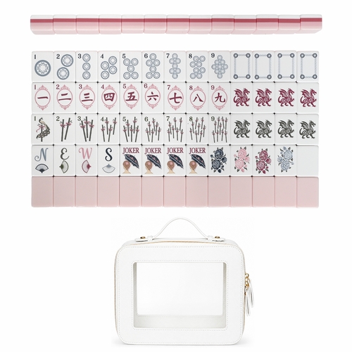 Pink Shabby Chic Collection American Mahjong Tile Set (160pc) 1.24in. Layered Acrylic with Travel Bag