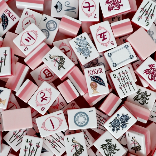Pink Shabby Chic Collection American Mahjong Tile Set (160pc) 1.24in. Layered Acrylic with Travel Bag - alt image 3
