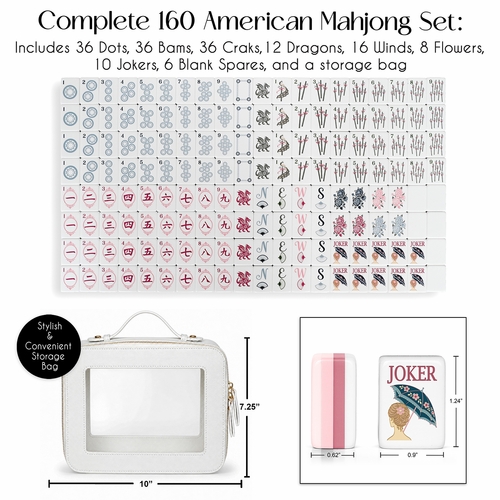 Pink Shabby Chic Collection American Mahjong Tile Set (160pc) 1.24in. Layered Acrylic with Travel Bag - alt image 1