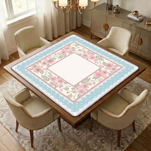 Pink Shabby Chic Collection Mahjong Mat for Table - Shipped Rolled - alt image 1